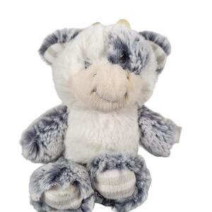 Aurora Baby Plush Cow Rattle White Gray Soft 8" Stuffed Animal Toy